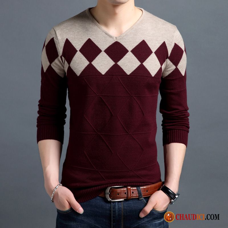 Pull Laine Capuche Homme Bordeaux Décontractée Tendance Pull Légère Printemps