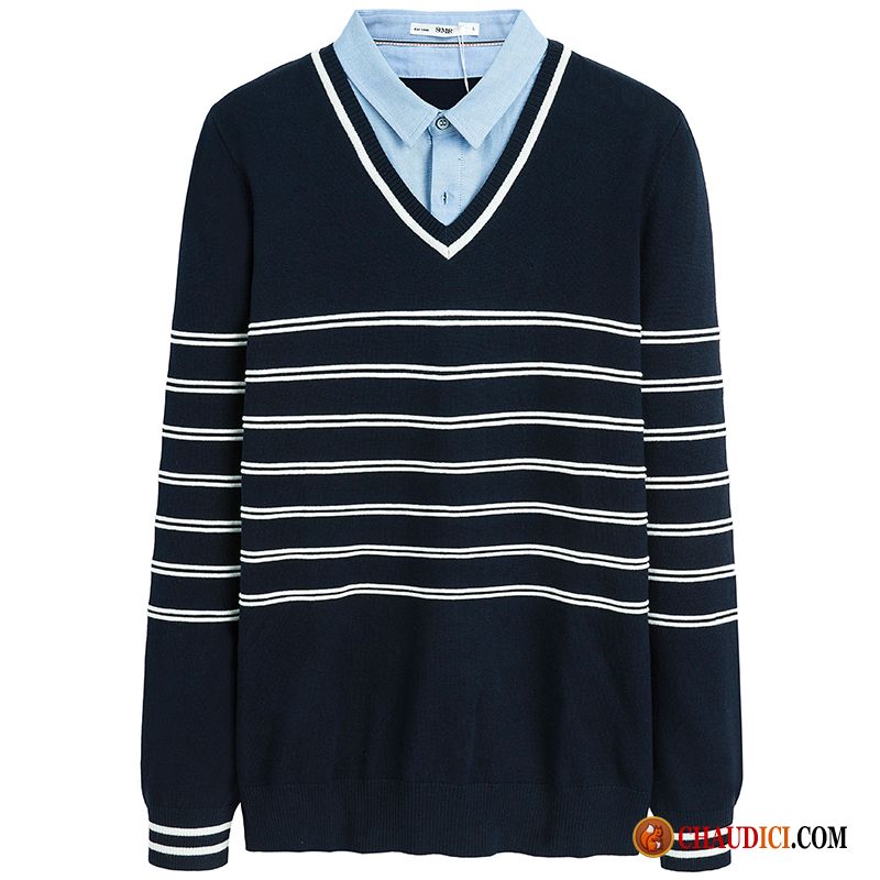 Pull Soie Homme En Maille Étudiant Tendance Pull Rayé