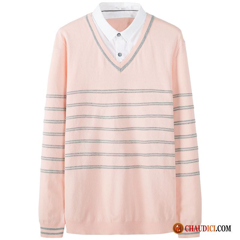 Pull Soie Homme En Maille Étudiant Tendance Pull Rayé