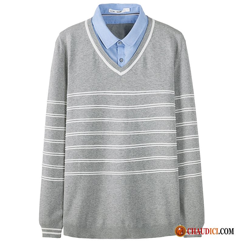 Pull Soie Homme En Maille Étudiant Tendance Pull Rayé