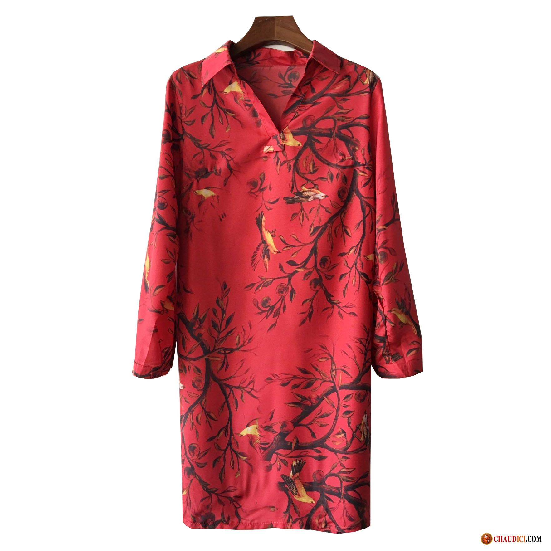 Robe Cocktail Marque Impression Col V Robe Cheongsam Baggy Pas Cher