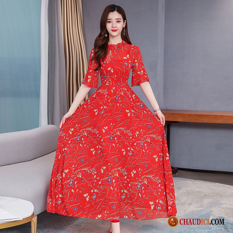 Robe D Été Longue Pas Cher Blé Longue Mousseline De Soie Printemps Imprimé Floral