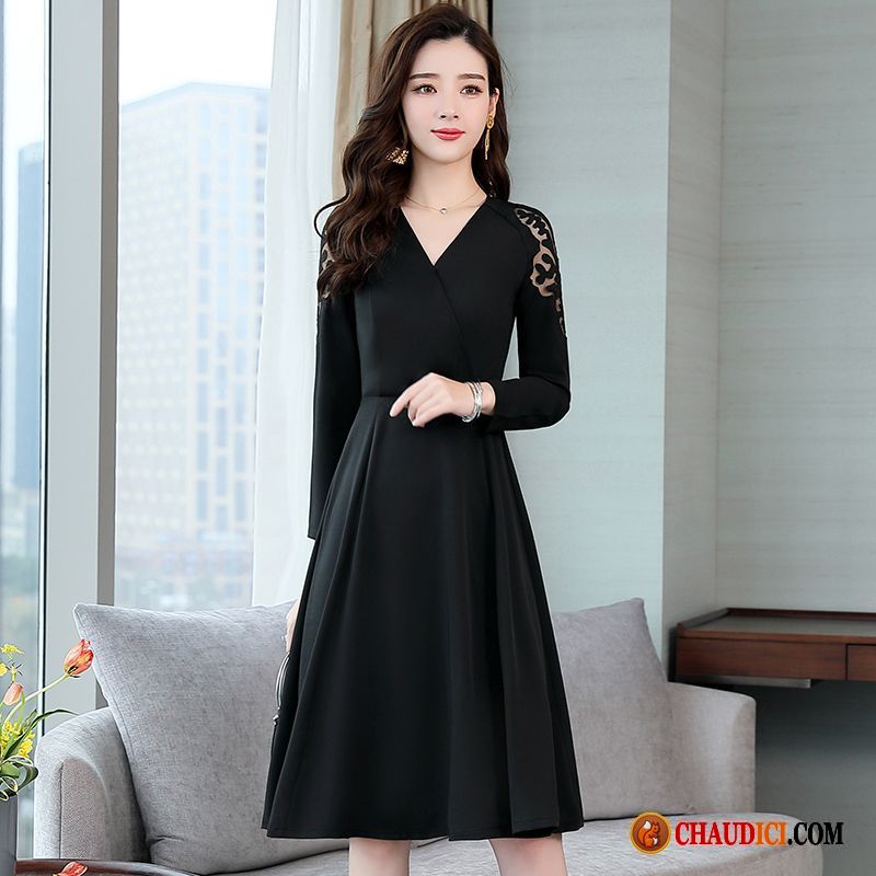 Robe Dentelle Femme Printemps Tempérament Longues Noir Tendance