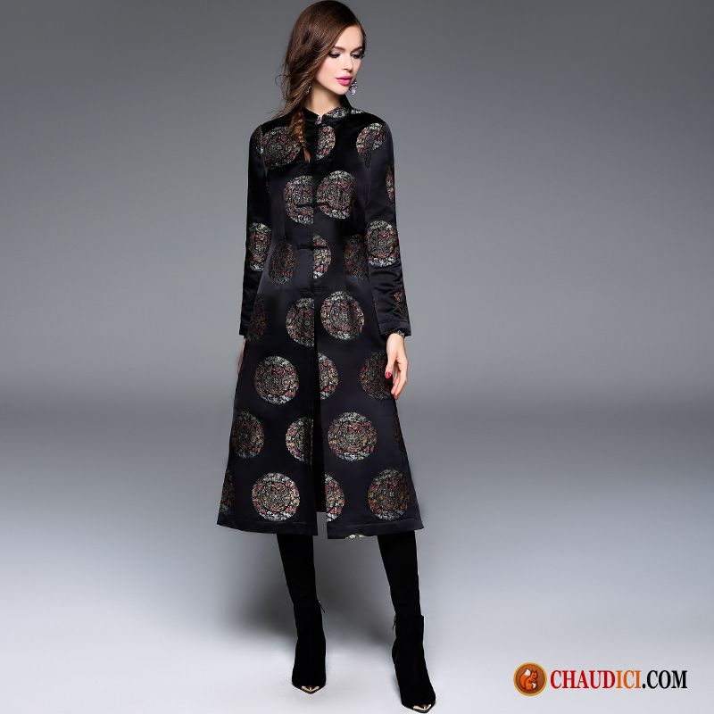 Robe Tee Shirt Noire Style Chinois Cheongsam Manteau Jours Rétro