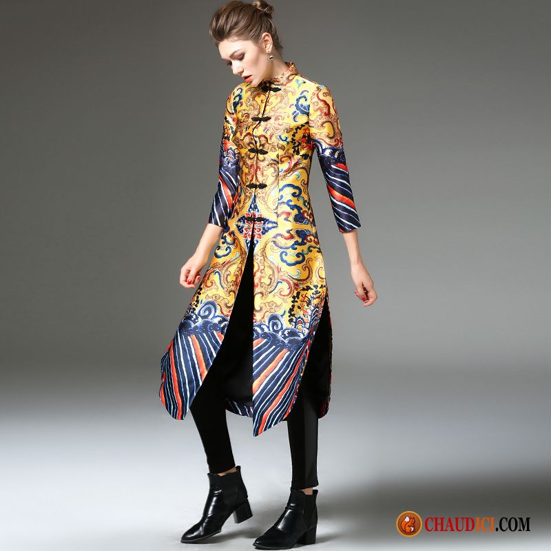 Robe Tee Shirt Noire Style Chinois Cheongsam Manteau Jours Rétro