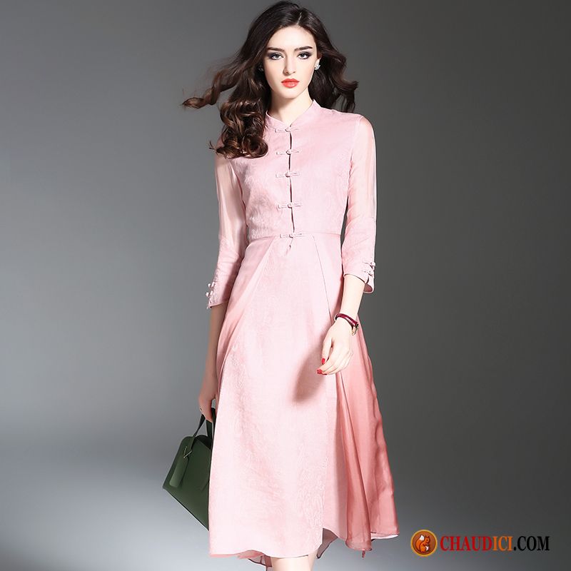 Robes Manches Longues Pour Femme Soie Mince Rétro Style Chinois Robe
