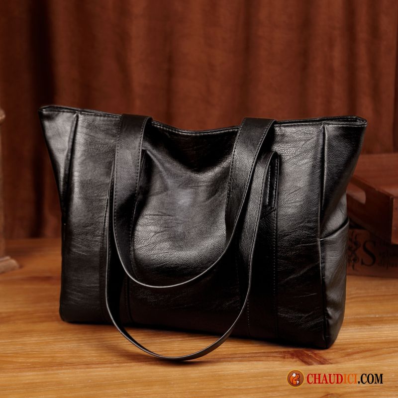 Sac A Main Cuir Femme Tote Tendance Loisir Noir Mode