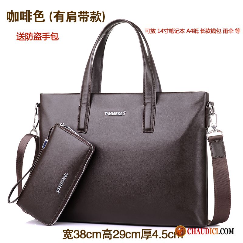 Sac A Main Cuir Marron Homme Pensée Simple Loisir Peau Douce Hommes Cuir France