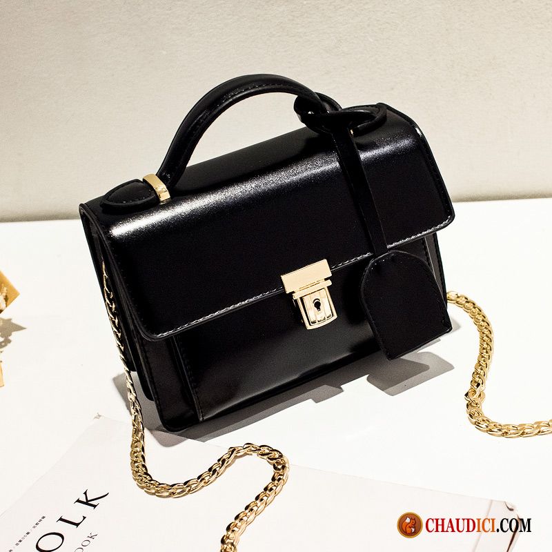 Sac A Main Femme Cuir Noir Petit Chaîne Sauvage Rétro Portable Pas Cher