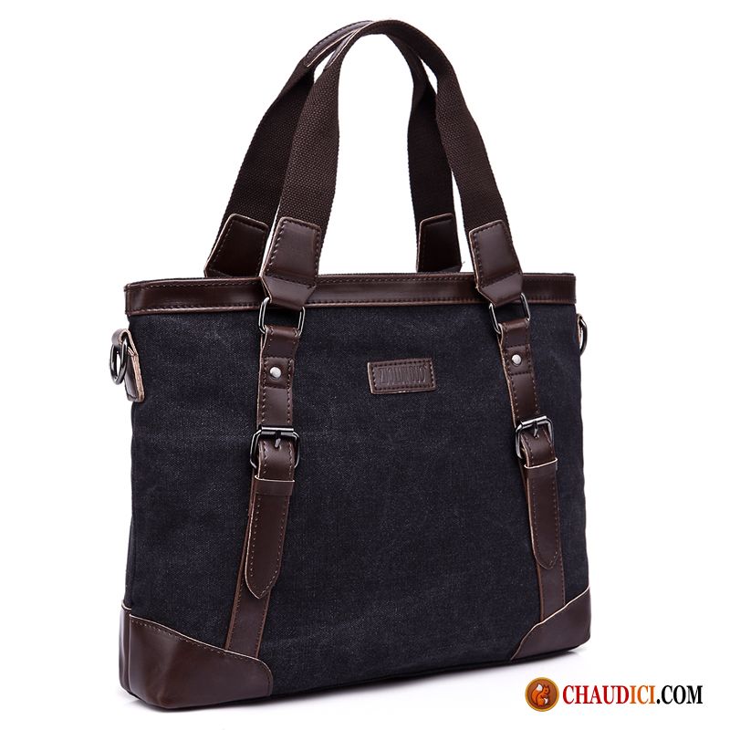 Sac A Main Noir Et Marron Rétro Noir Portable Sac De Messager Homme Soldes