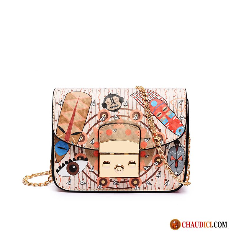 Sac Bandoulière Femme Cuir Avec Boucle Graffiti Tendance Mini Petit Pas Cher