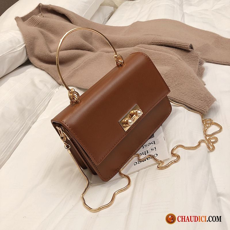 Sac Cuir En Solde Crème Mode Chaîne Femme Sac À Main Sauvage Pas Cher