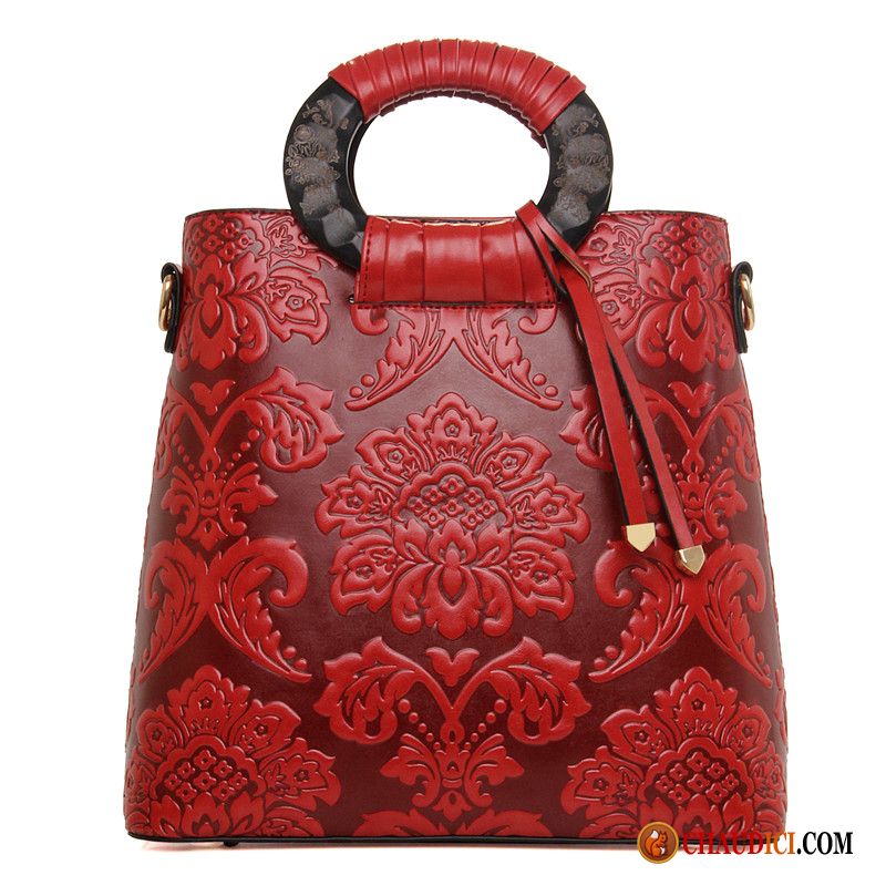 Sac En Cuir Femme Bandoulière Gris Rouge En Relief Fleur Sac À Main Sac De Messager