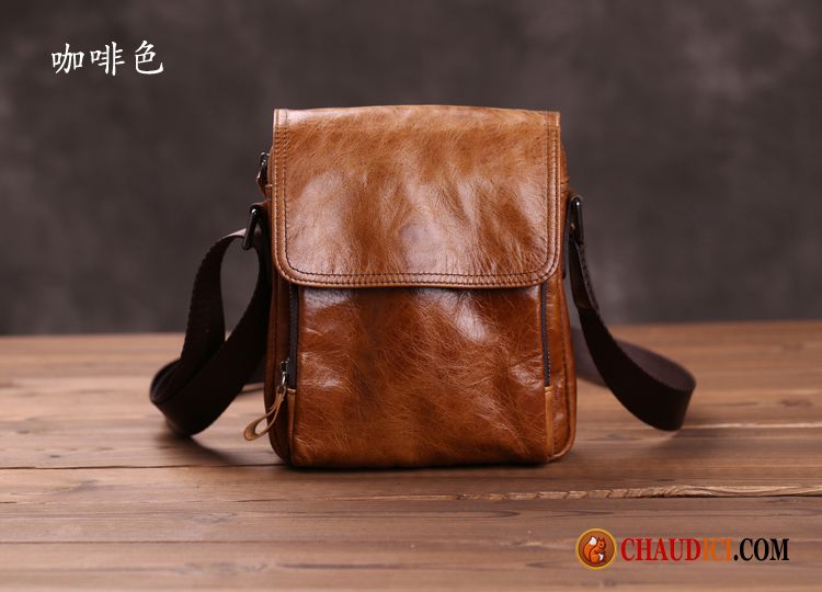 Sac À Bandoulière Fantaisie Mini Section Verticale Cuir Véritable Homme Été