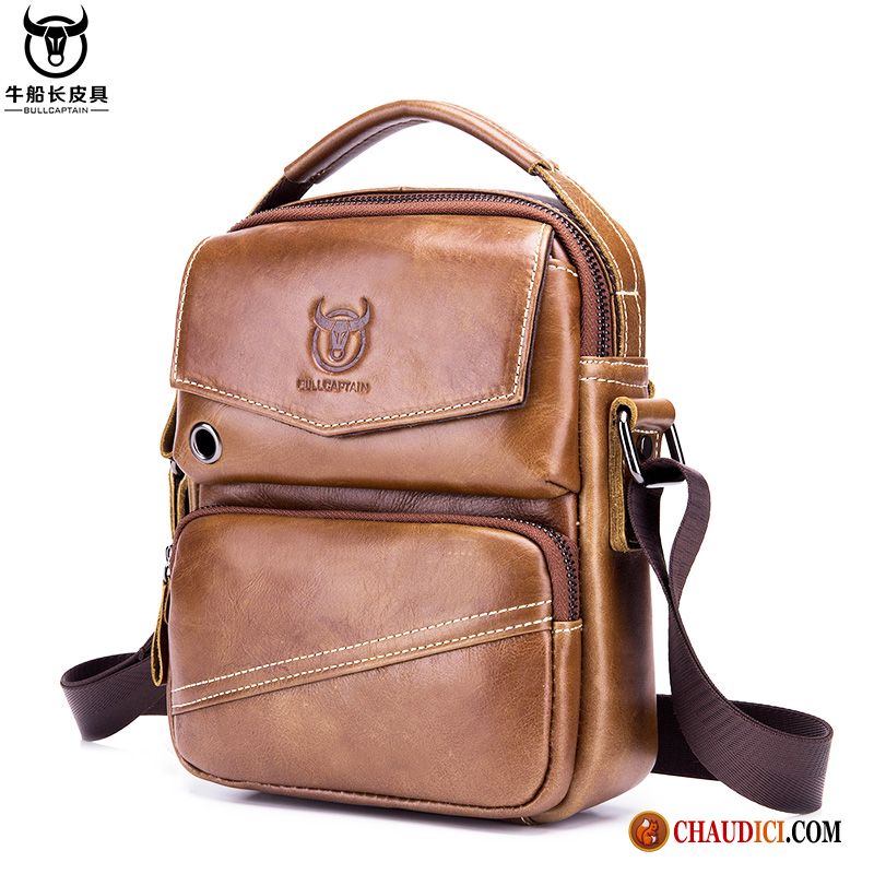 Sac À Bandoulière Homme De Marque Ivoire Loisir Portable Section Verticale Couche De Tête Cuir Véritable