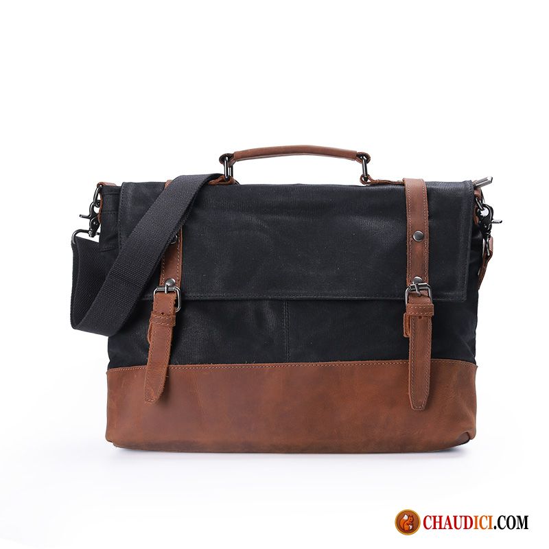 Sac À Bandoulière Homme En Cuir Sac D'ordinateur Portable Sacs À Bandoulière Original Loisir Noir