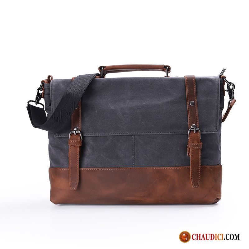 Sac À Bandoulière Homme En Cuir Sac D'ordinateur Portable Sacs À Bandoulière Original Loisir Noir