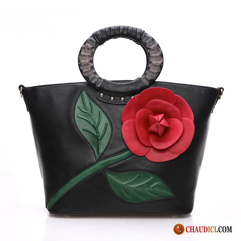 Sac À Main Marron Cuir Noir Fleurs Couleur Du Coup Le Nouveau Grand Paquet