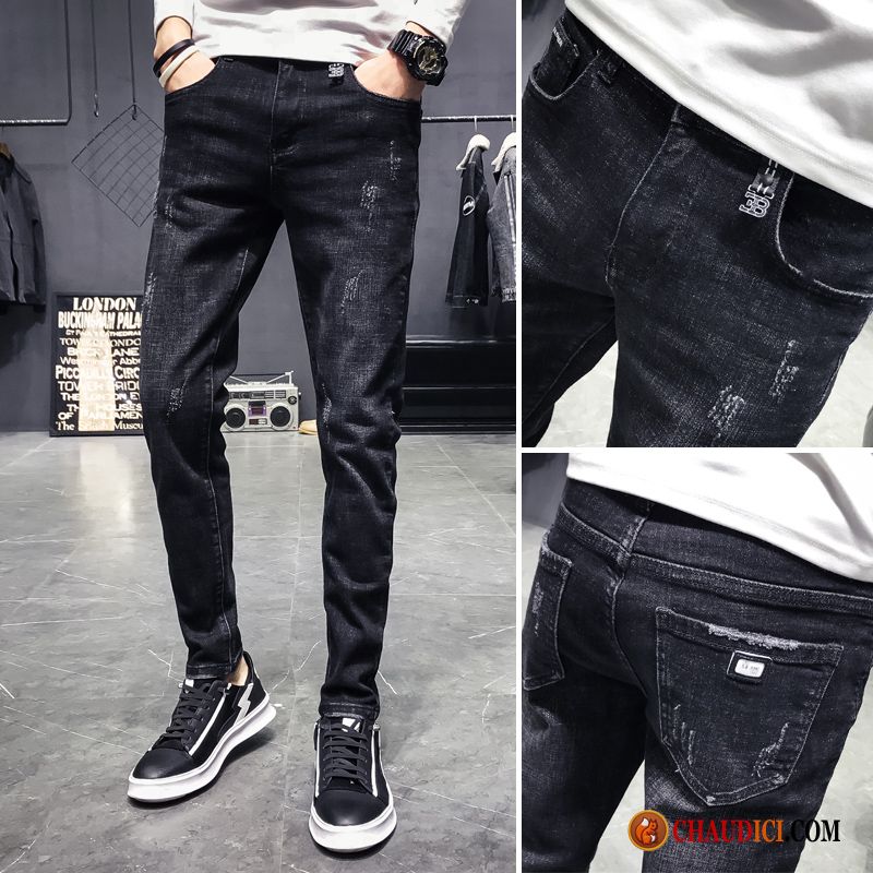 Salopette Jean Homme Pas Cher Rouge Printemps Troués Noir Slim Homme