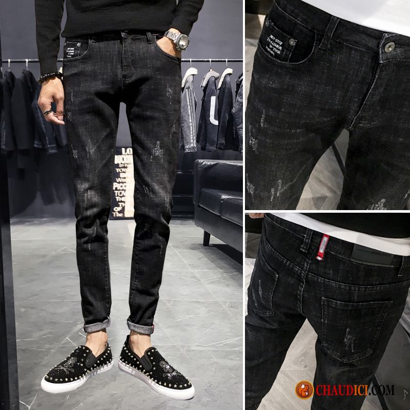 Salopette Jean Homme Pas Cher Rouge Printemps Troués Noir Slim Homme