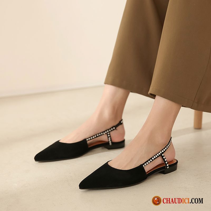 Sandales En Cuir Femme Pointe Pointue Été Plates Femme Derbies Pas Cher