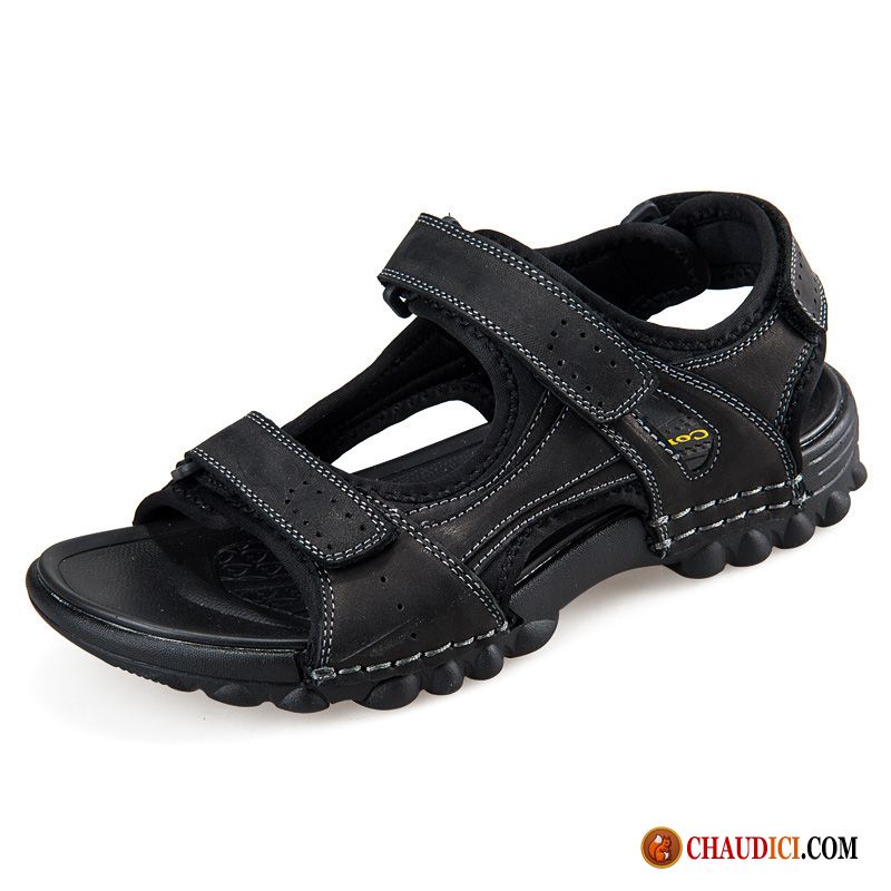 Sandales Noir Et Blanc Homme Sandales Sport Décontractée Plage Ouverture Du Pied Pas Cher