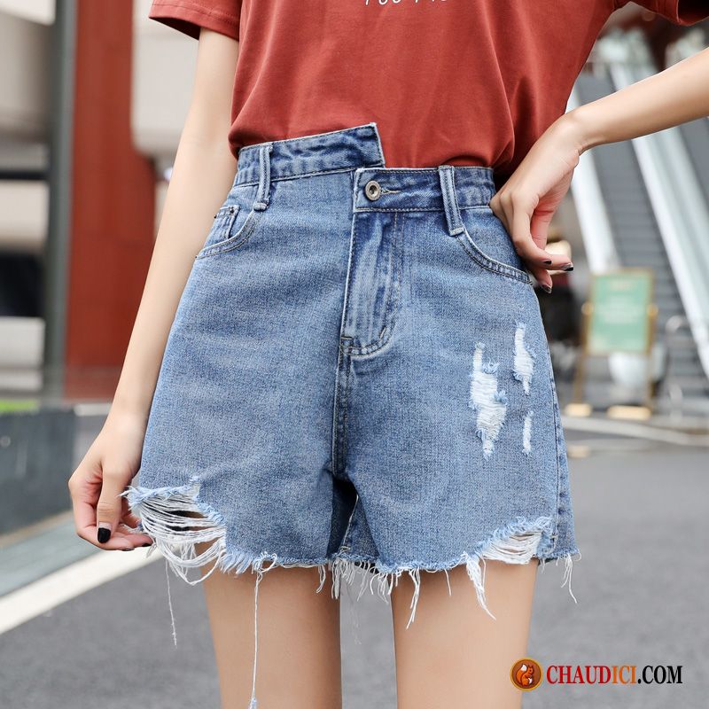 Short En Jean Déchiré Femme Rouge Shorti Été Mince Bleu Clair