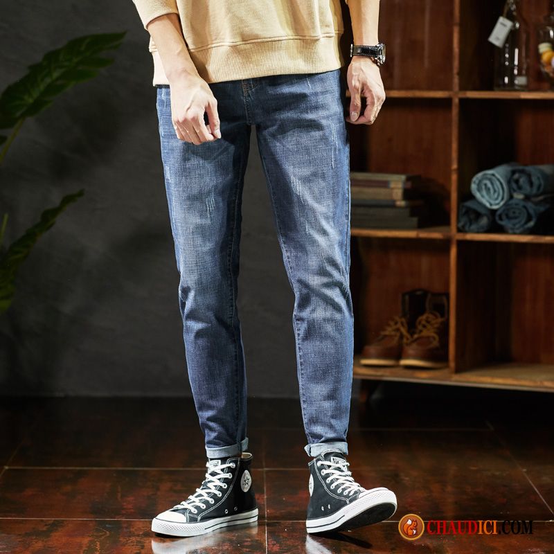 Short Jean Homme Pas Cher Tendance Pantalon Denim Maigre Longue