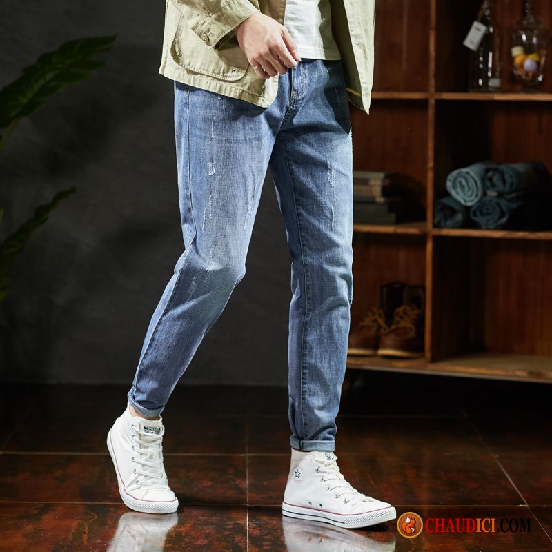 Short Jean Homme Pas Cher Tendance Pantalon Denim Maigre Longue