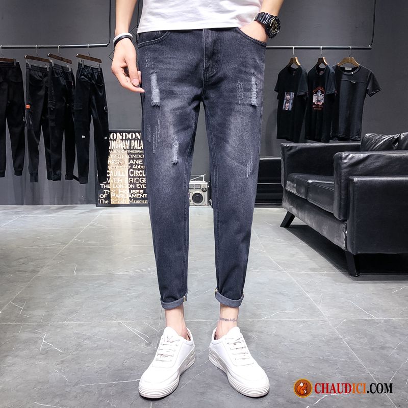 Short Jeans Homme Pas Cher Rétro Slim Gris Pantalons Homme