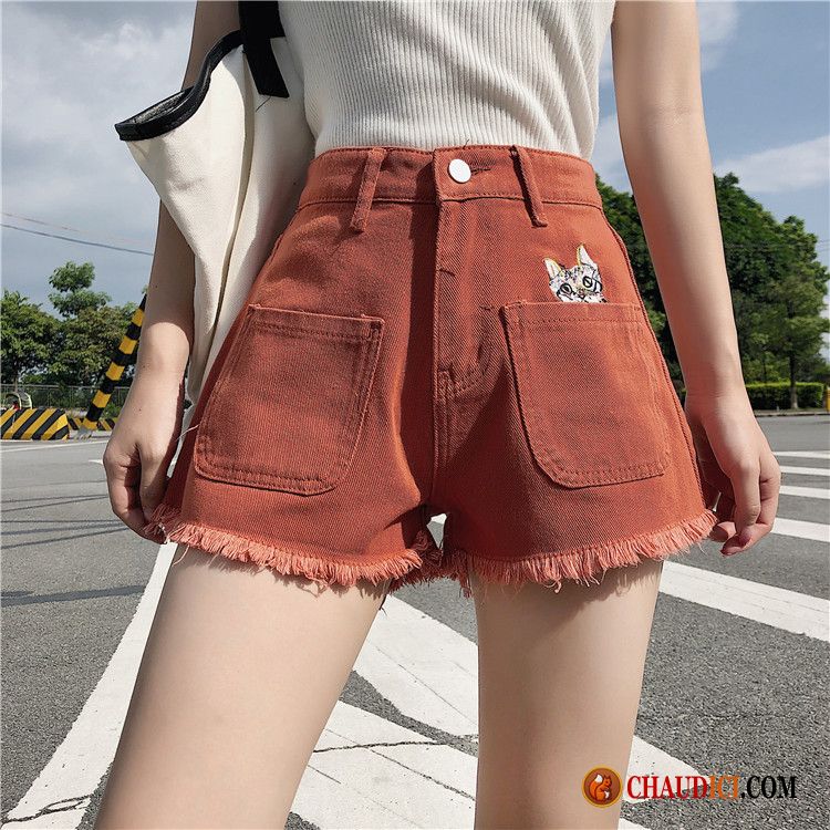 Short Shorts Pas Cher A Lettre Haute Cintrée Tendance Femme Brodé