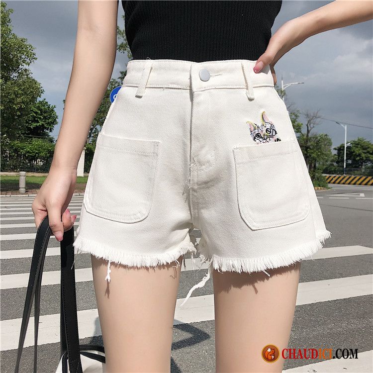 Short Shorts Pas Cher A Lettre Haute Cintrée Tendance Femme Brodé