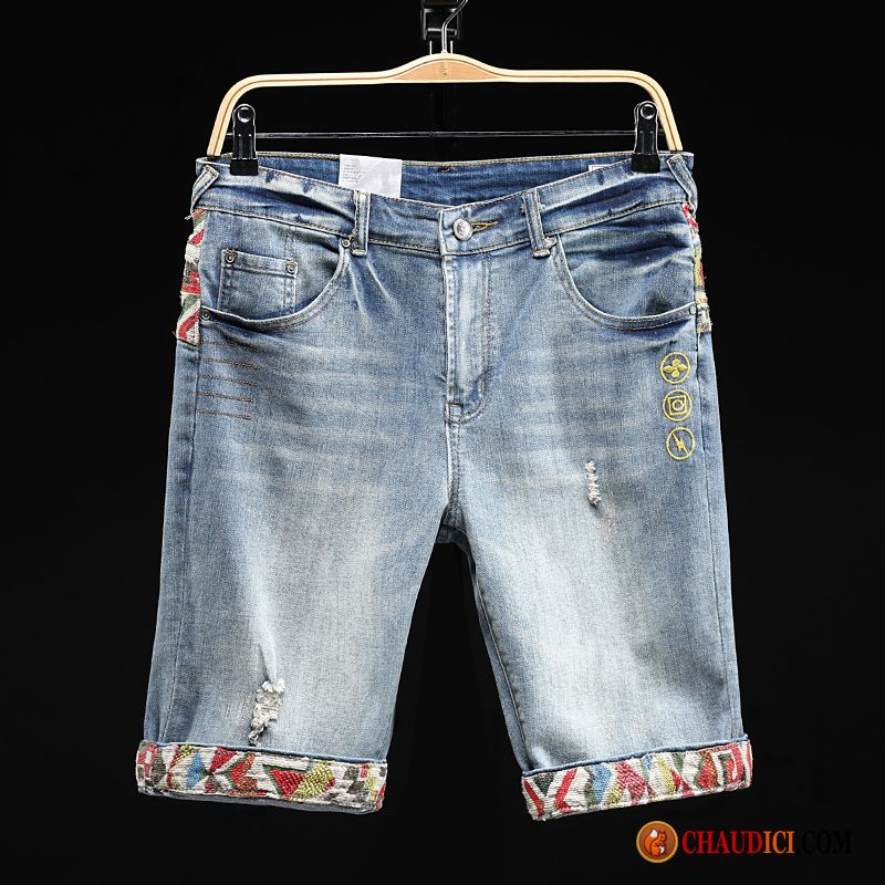 Shorts Homme Couleur Style Chinois Été Des Trous Dans Les Jeans Bleu Shorti France