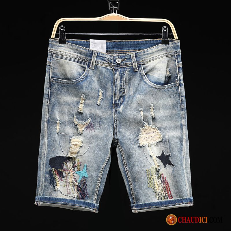 Shorts Homme Couleur Style Chinois Été Des Trous Dans Les Jeans Bleu Shorti France