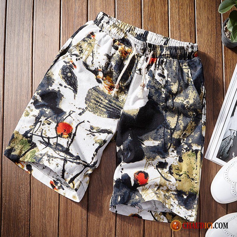 Shorts Homme Elastique Baggy Rouge Plage Homme Cinquième Pantalon Soldes