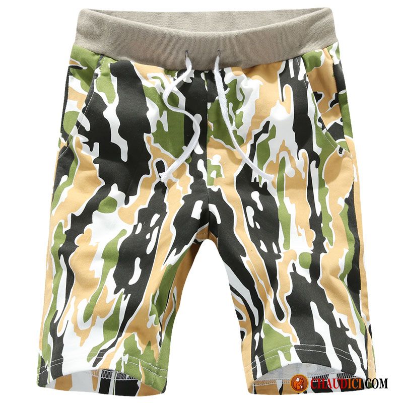 Shorts Lin Noir Homme Pantalons Tendance Impression Camouflage Shorti Pas Cher