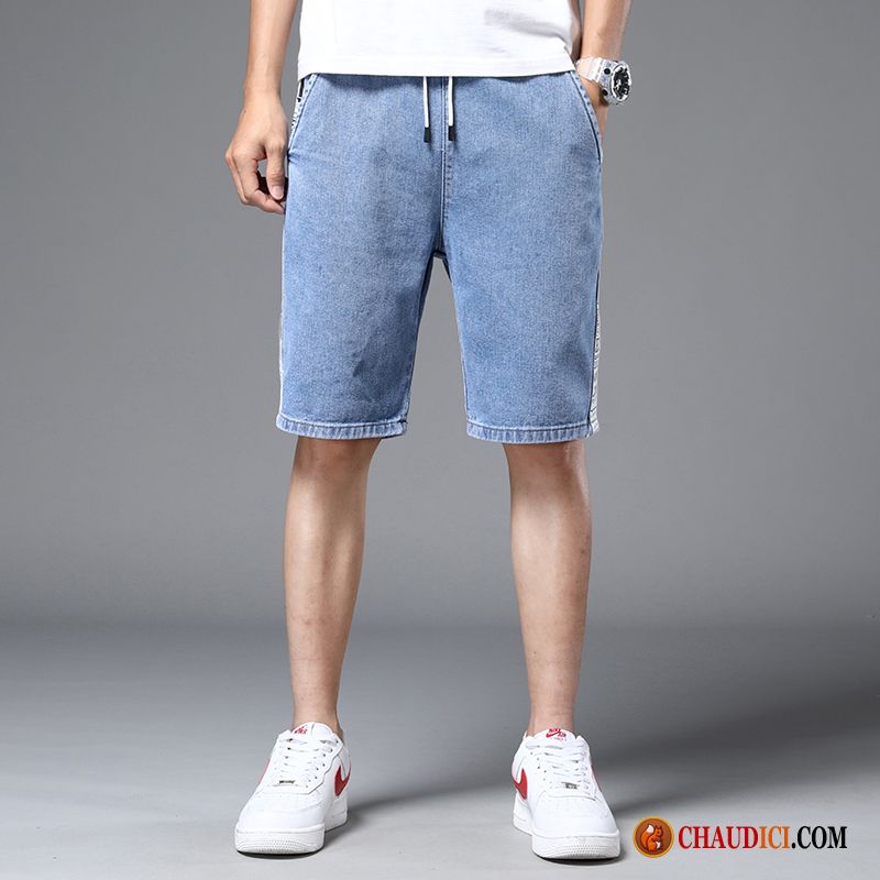 Shorts Mode Bleu Homme Violet Jambe Droite Été Bleu Tendance Jeans Pas Cher