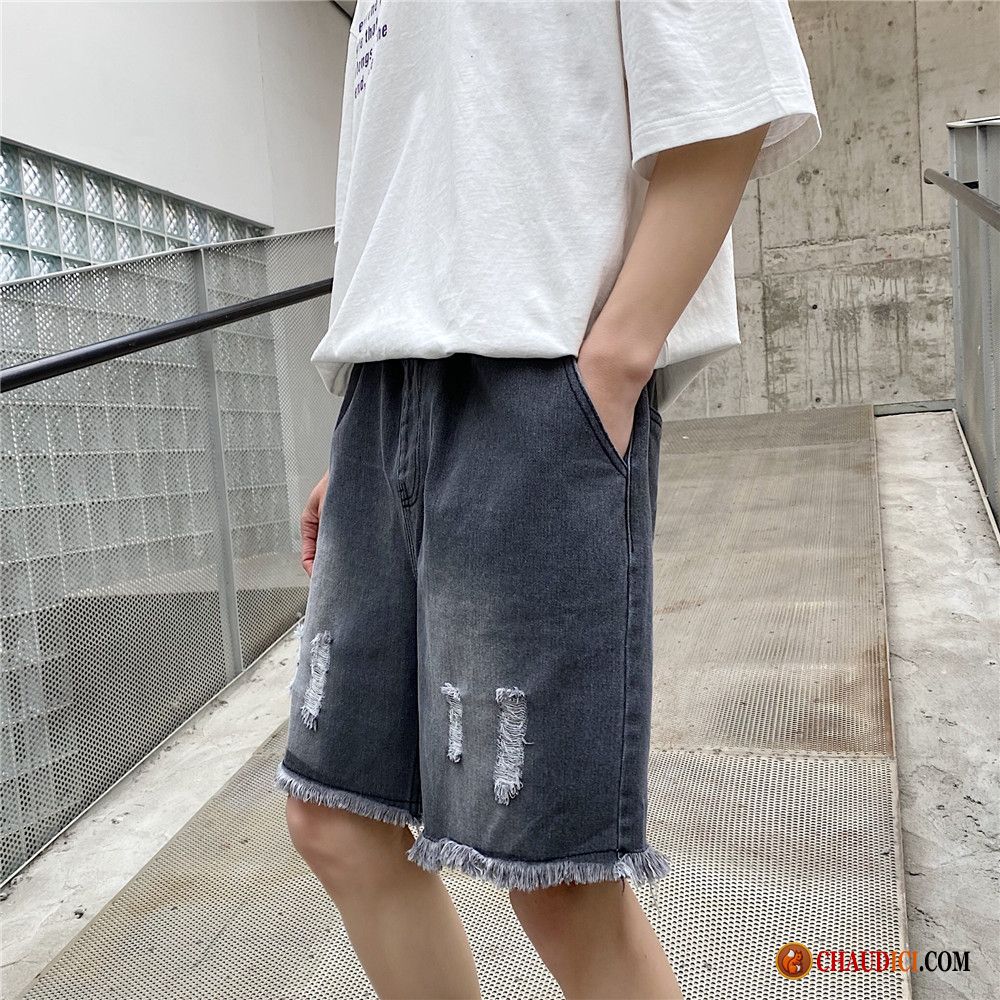 Shorts Mode Homme Bleu Troués Gris Homme Été Tendance France