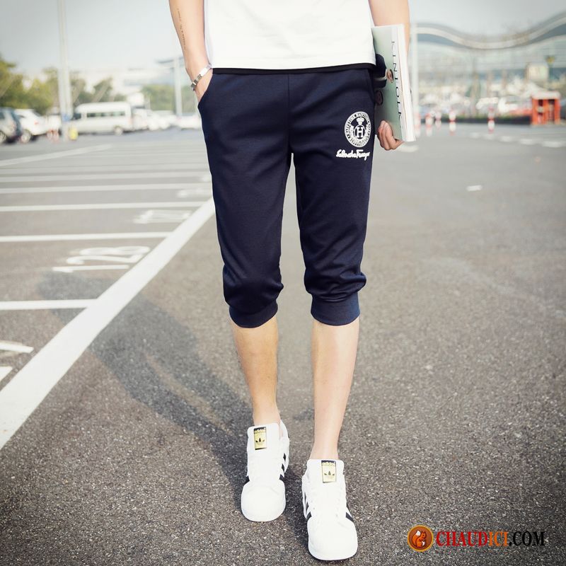 Shorts Rayé Noir Et Blanc Homme Homme Slim Décontractée Septième Pantalon Été