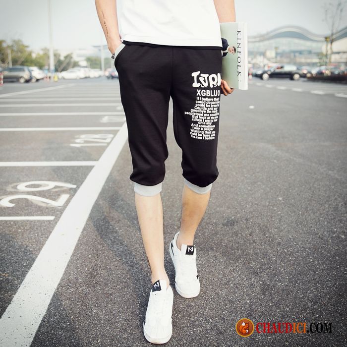 Shorts Rayé Noir Et Blanc Homme Homme Slim Décontractée Septième Pantalon Été