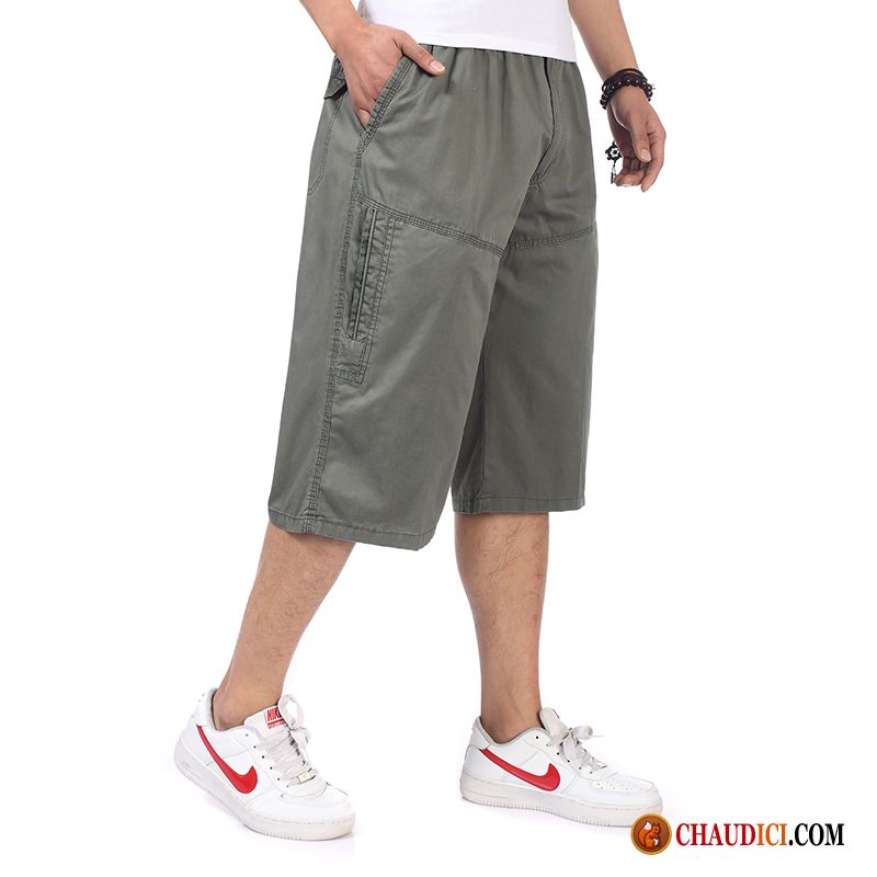 Shorts Simili Cuir Homme Âge Moyen Gras Cargo Shorti Pantalon