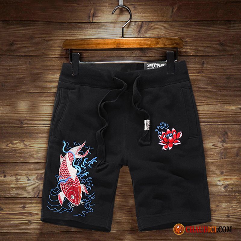 Shorts À Pince Homme Bisque Style Chinois Grande Taille Noir Baggy Sport Soldes