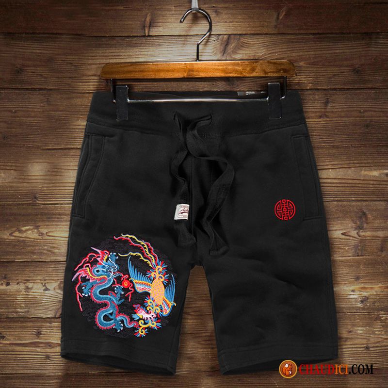 Shorts À Pince Homme Bisque Style Chinois Grande Taille Noir Baggy Sport Soldes