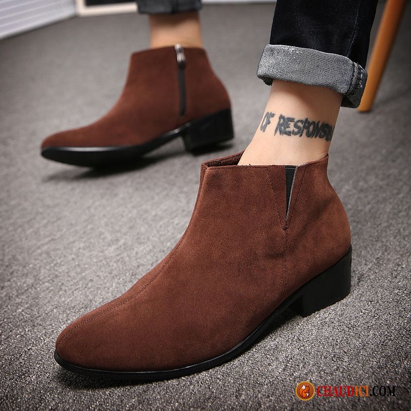 Soldes Bottes Hommes Marques Écarlate Tendance Rétro En Cuir Décontractée Bottes Courtes