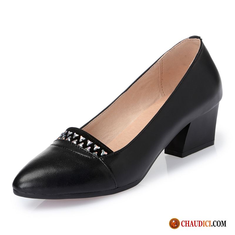 Soldes Chaussures Femme Épais Femme Pointe Pointue Derbies Talon Moyen