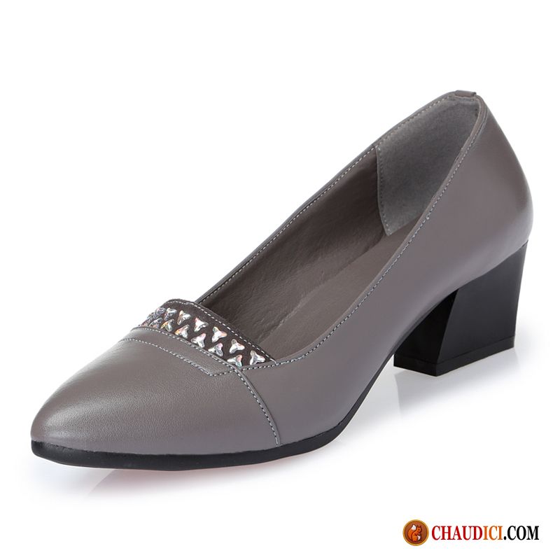 Soldes Chaussures Femme Épais Femme Pointe Pointue Derbies Talon Moyen