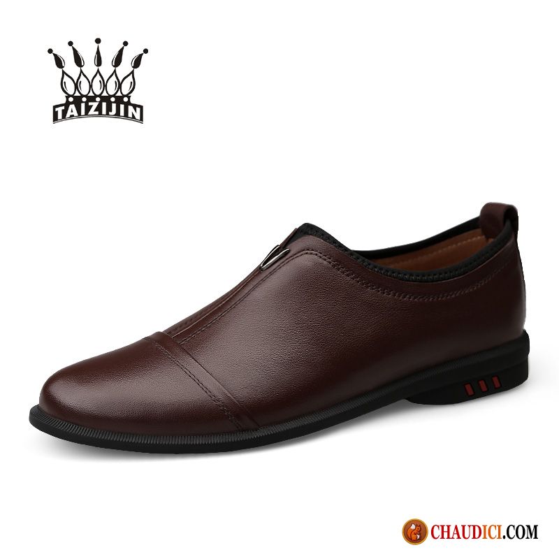 Soldes Chaussures Homme Cuir Marron Décontractée Augmenté Cuir Véritable Noir