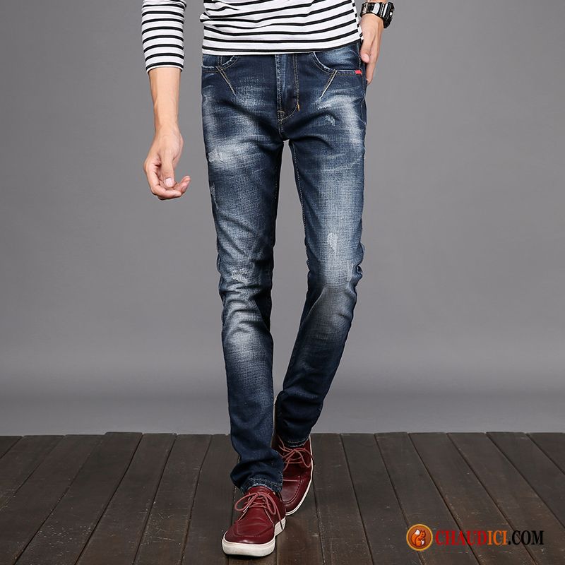 Soldes Jeans Homme Slim Jambe Droite Extensible Tendance Pantalon Pas Cher