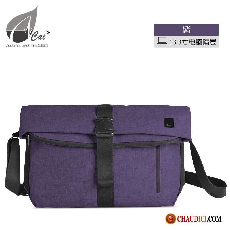 Soldes Sac À Bandoulière Cuir Mauve Loisir Simple Mode Hommes 13 Pouces Pas Cher