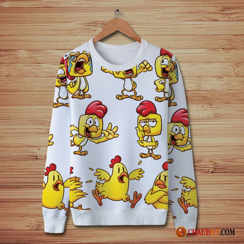 Sous Sweat À Capuche Col Cheminée Homme Dessin Animé Pullovers Hoodies Poulet Impression Pas Cher